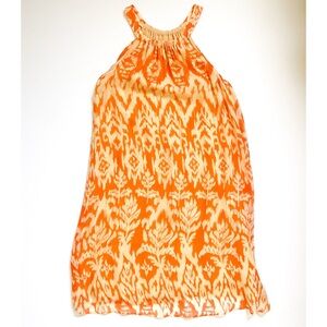 Sundance Orange & Cream Ikat Print Silk Shift Dress